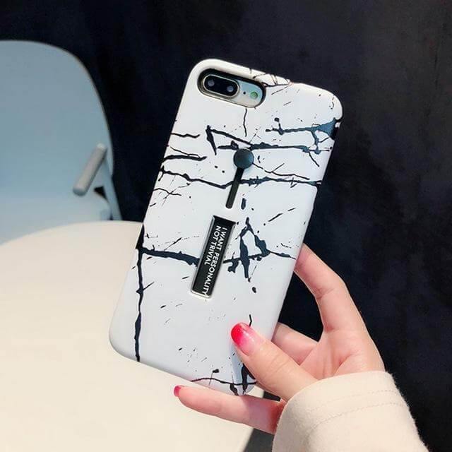 Phone Case Marble Pattern Ring Holder & Kickstand Shockproof Protection