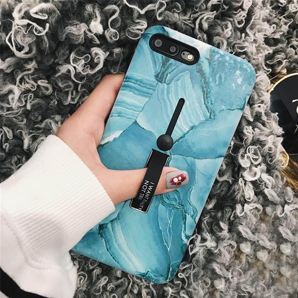 Phone Case Marble Pattern Ring Holder & Kickstand Shockproof Protection