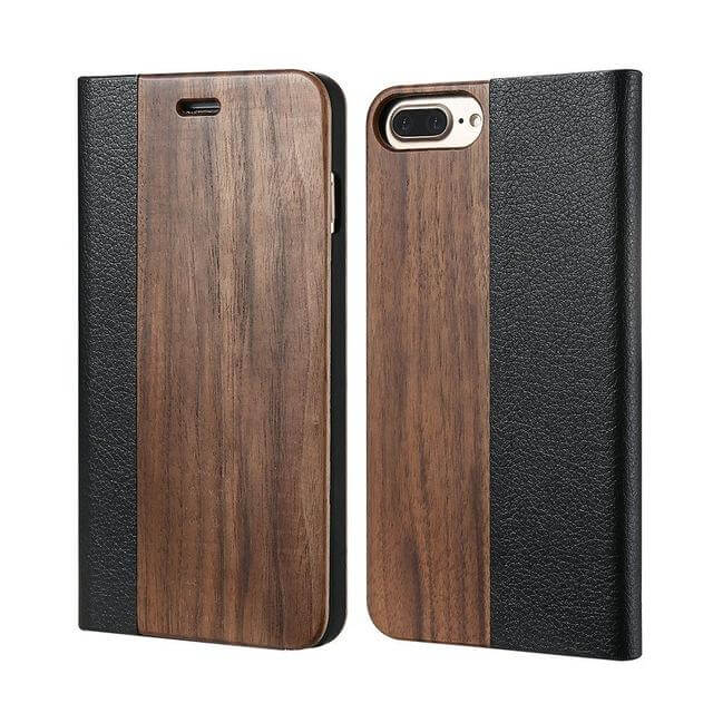 Phone Case Natural Wood Card Pocket & Kickstand