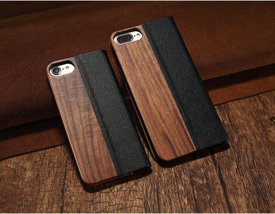 Phone Case Natural Wood Card Pocket & Kickstand