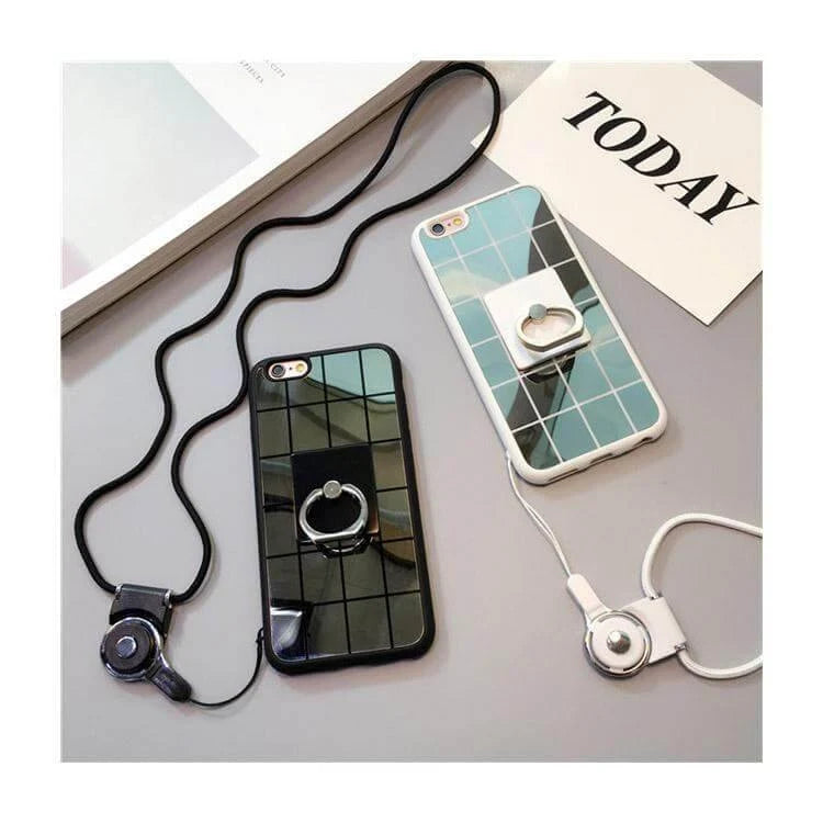 Phone Case Plaid Mirror Ring Holder Kickstand