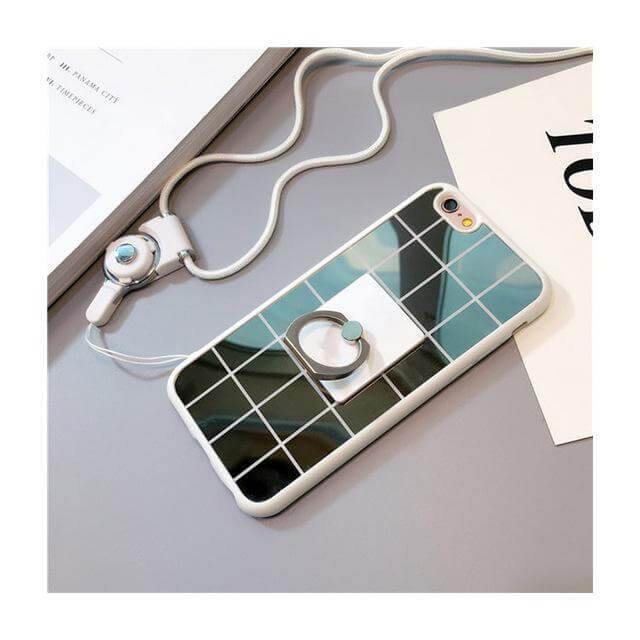 Phone Case Plaid Mirror Ring Holder Kickstand