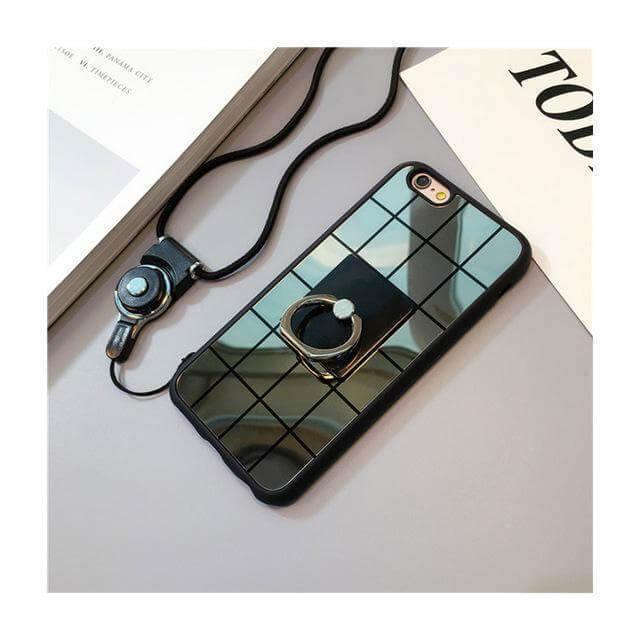 Phone Case Plaid Mirror Ring Holder Kickstand