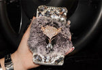 Phone Case Rabbit Fur Leather Rhinestone Dirt-Resistant