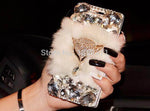 Phone Case Rabbit Fur Leather Rhinestone Dirt-Resistant