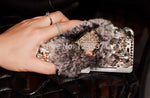 Phone Case Rabbit Fur Leather Rhinestone Dirt-Resistant