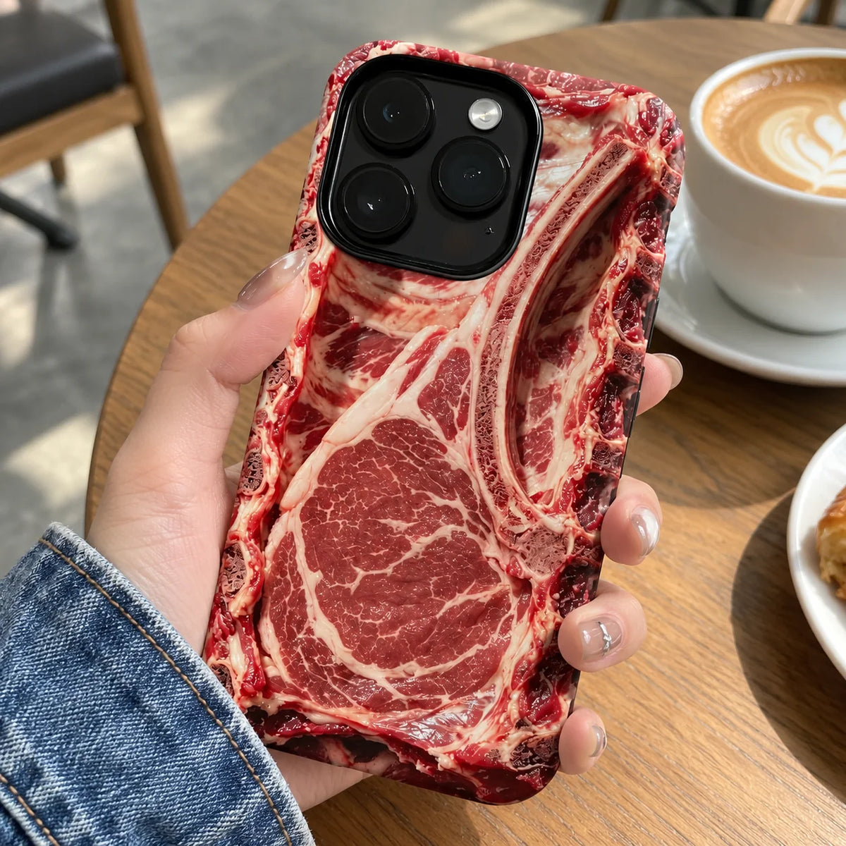 Phone Case Raw Steak Print ABS Wrapped Edges