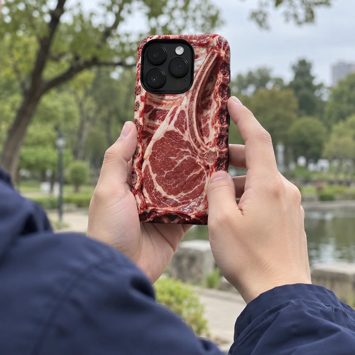 Phone Case Raw Steak Print ABS Wrapped Edges
