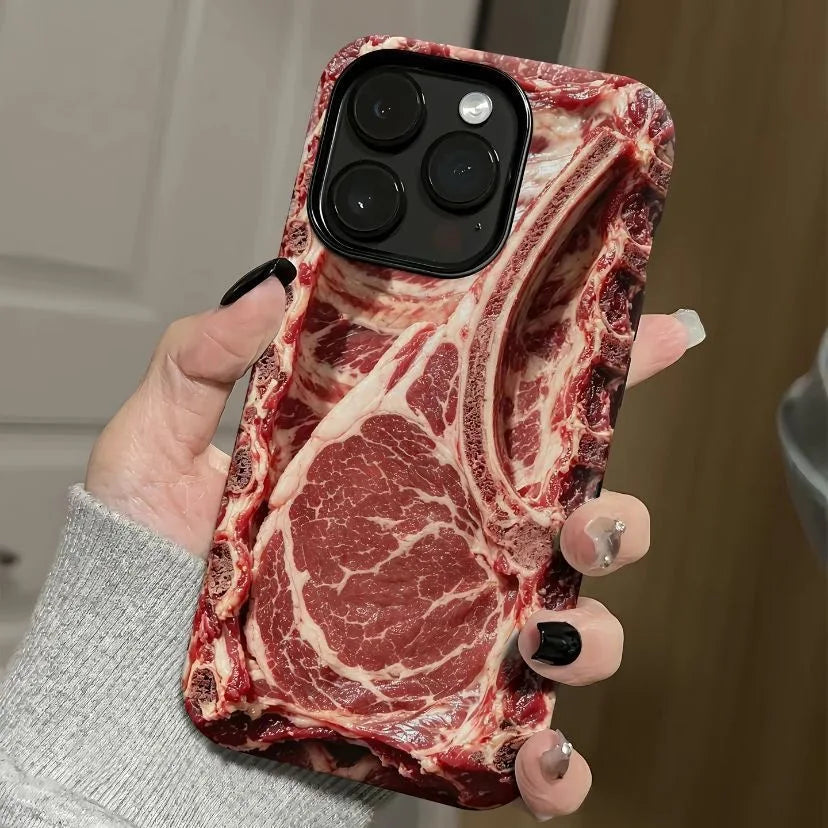 Phone Case Raw Steak Print ABS Wrapped Edges