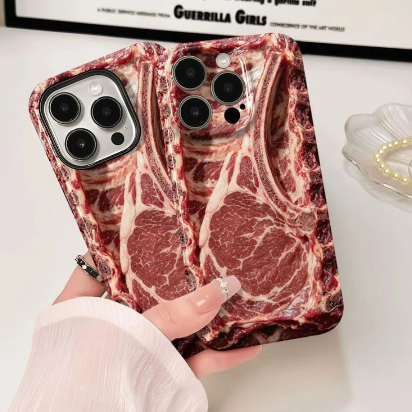 Phone Case Raw Steak Print ABS Wrapped Edges