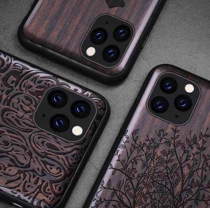 Phone Case Real Wood Back Soft TPU Bumper Protection
