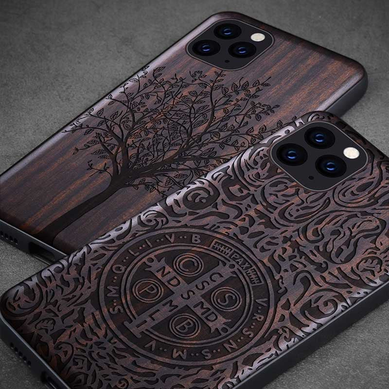 Phone Case Real Wood Back Soft TPU Bumper Protection