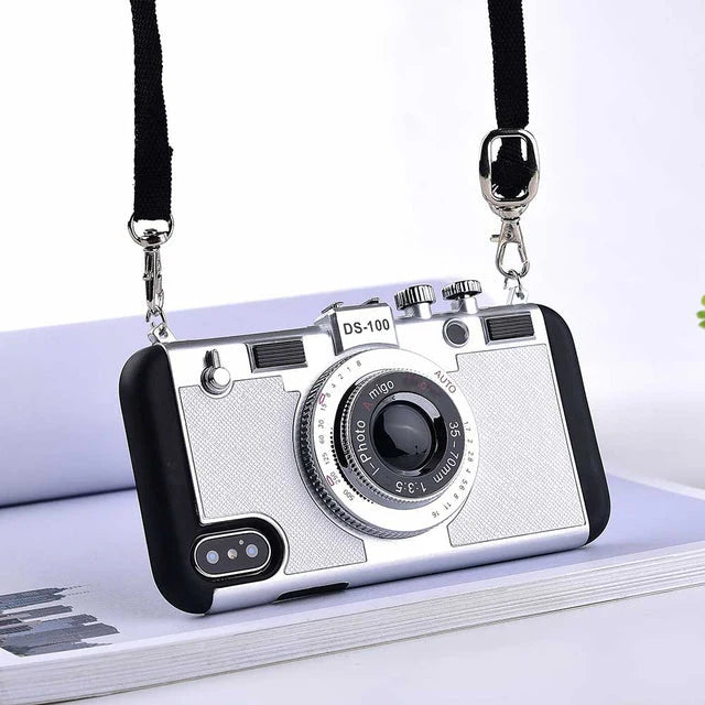 Phone Case Retro Camera Design Soft TPU Long Strap