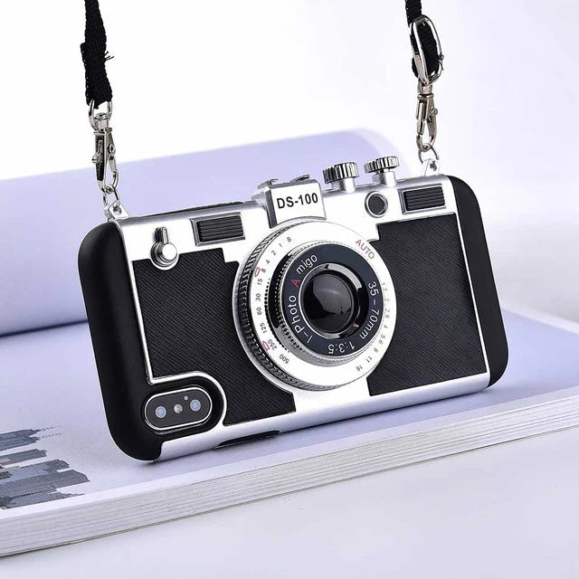 Phone Case Retro Camera Design Soft TPU Long Strap