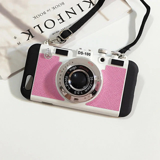 Phone Case Retro Camera Design Soft TPU Long Strap