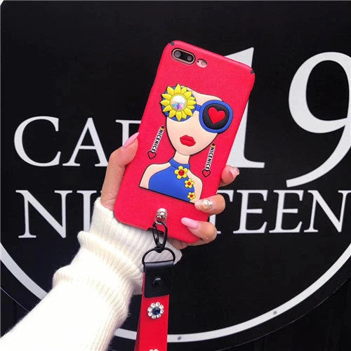 Phone Case Rhinestone Sunglasses Design Flower Hand Strap