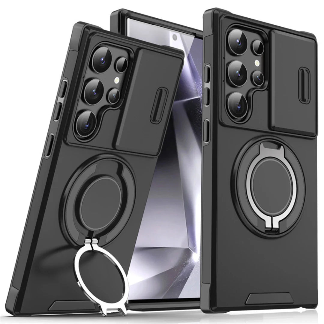 Phone Case Shock-Absorbing Ring Stand Sliding Camera Cover & MagSafe-Compatible
