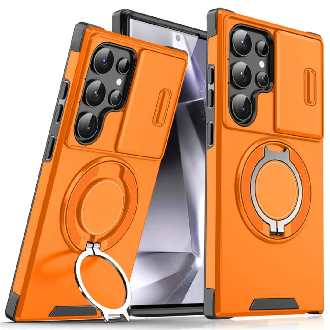Phone Case Shock-Absorbing Ring Stand Sliding Camera Cover & MagSafe-Compatible