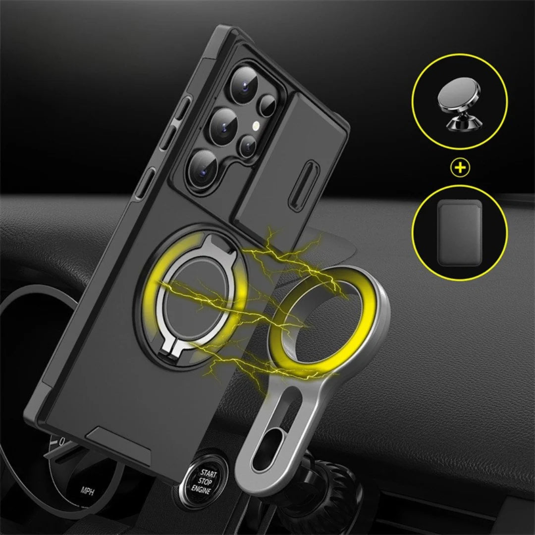 Phone Case Shock-Absorbing Ring Stand Sliding Camera Cover & MagSafe-Compatible