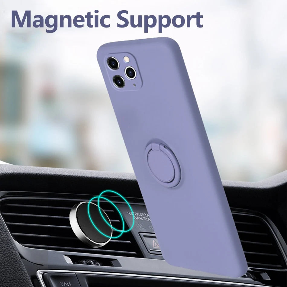 Phone Case Silicone 360° Ring Kickstand Magnetic Mount