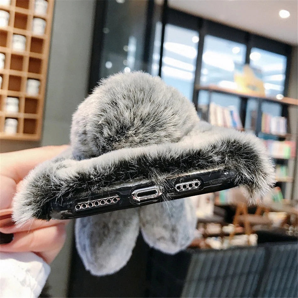 Phone Case Soft Plush Bunny Non-Slip Scratch-Resistant