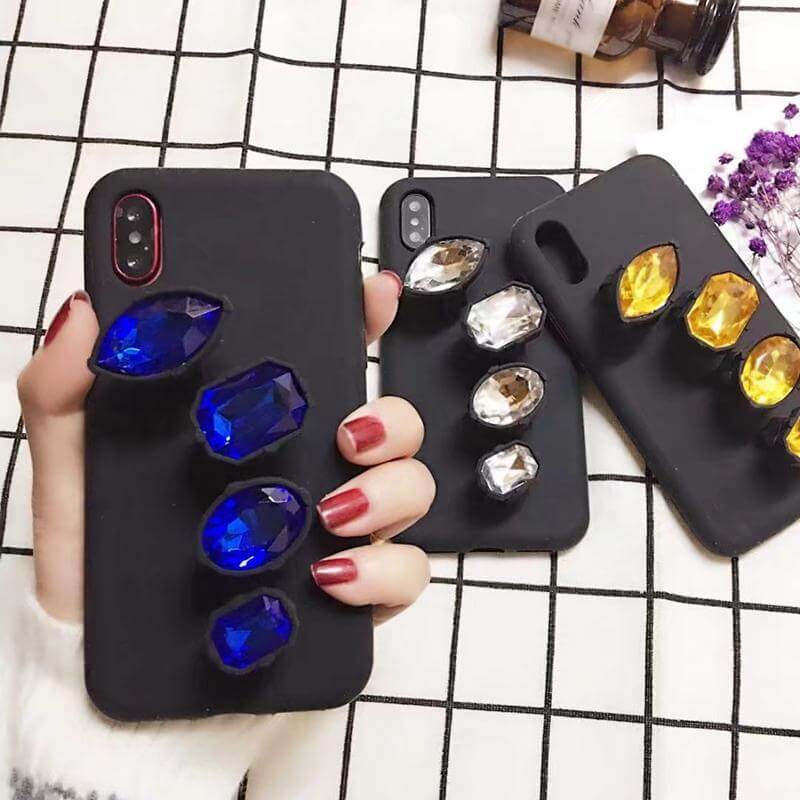 Phone Case Soft Silicone Rhinestone Ring Stand Kickstand