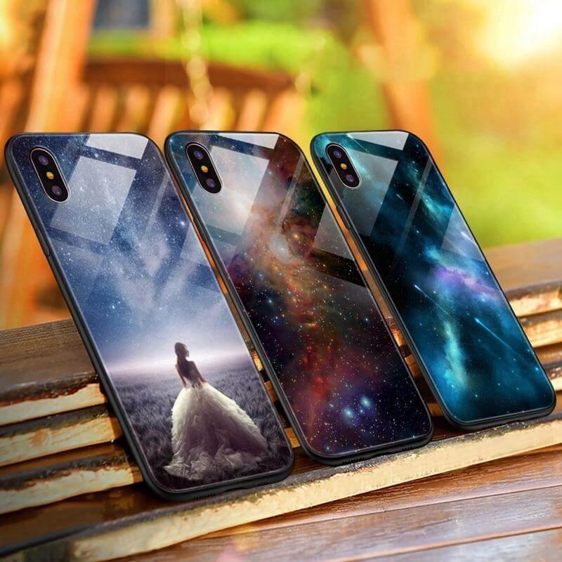 Phone Case Tempered Glass Back Silicone Edges Impact-Resistant