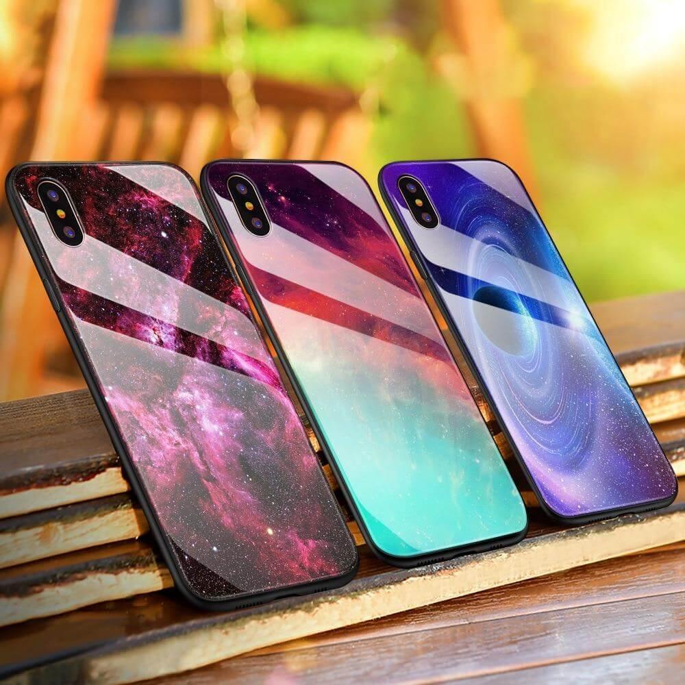 Phone Case Tempered Glass Back Silicone Edges Impact-Resistant