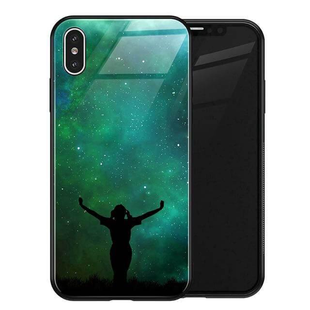 Phone Case Tempered Glass Back Silicone Edges Impact-Resistant