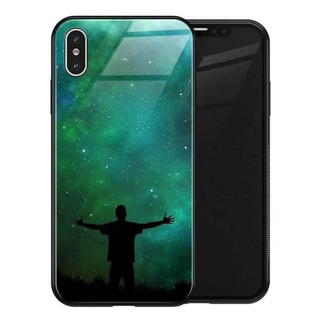 Phone Case Tempered Glass Back Silicone Edges Impact-Resistant