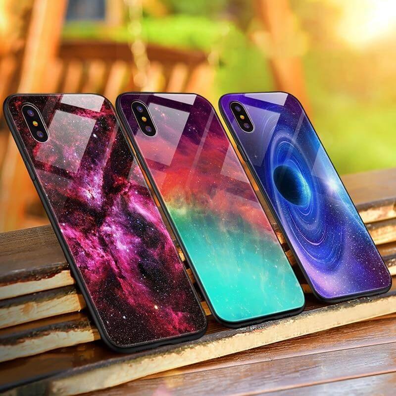 Phone Case Tempered Glass Back Silicone Edges Impact-Resistant