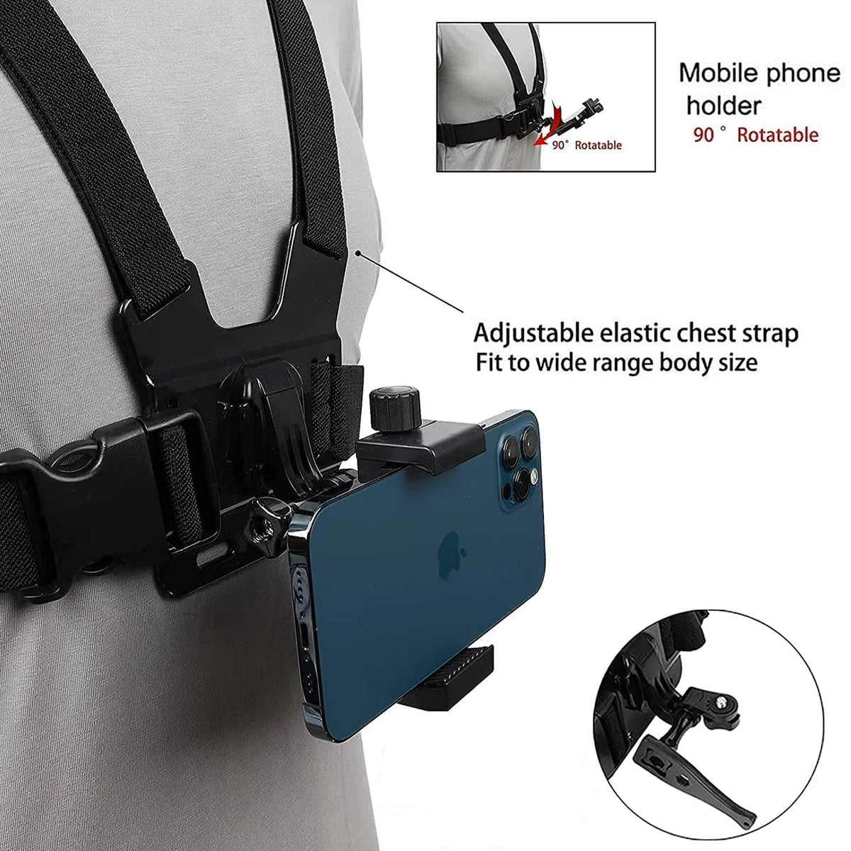 Phone Chest Mount 360° Rotating Hands-Free Recording