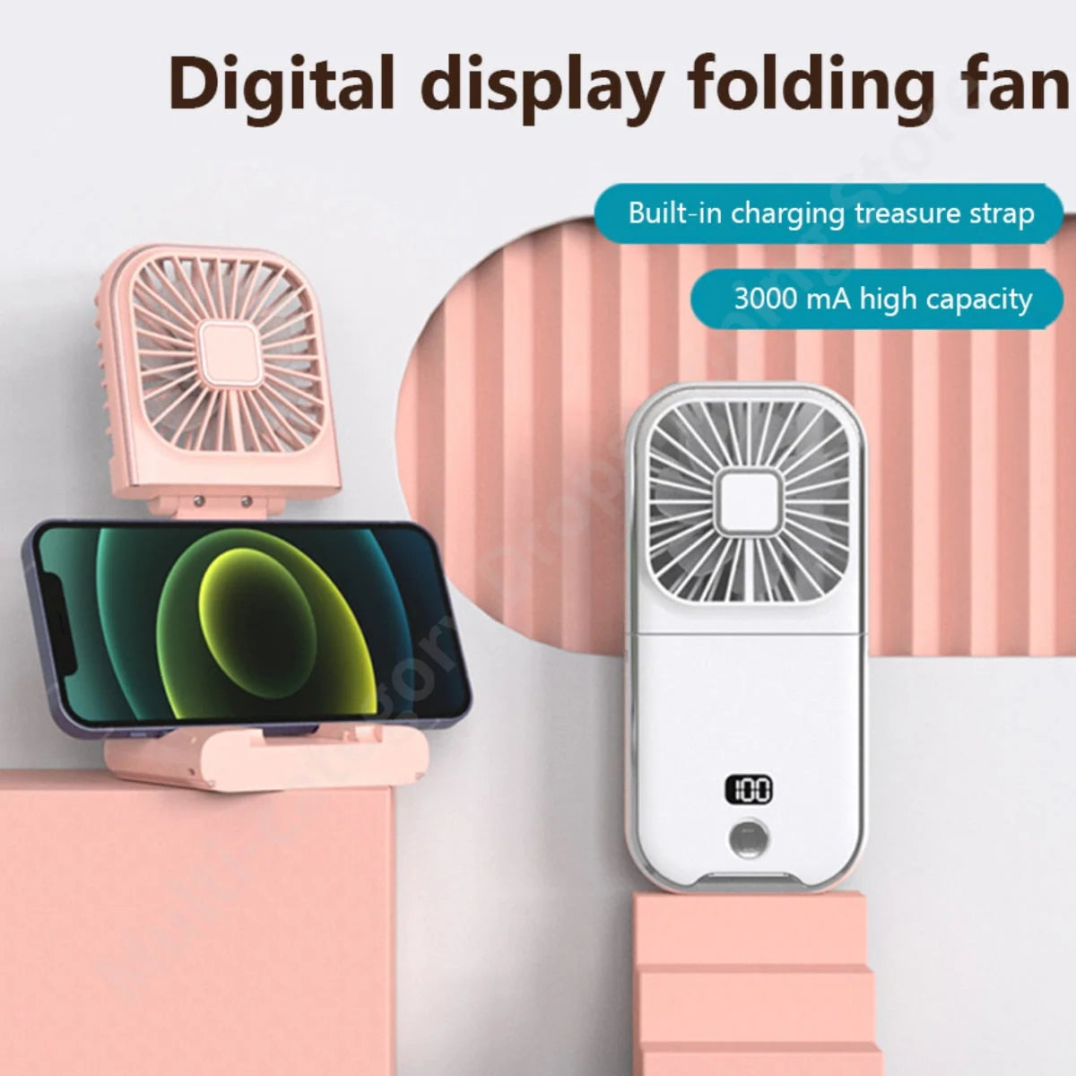 Phone Holder Fan 2-In-1 Rechargeable 3000mAh Battery