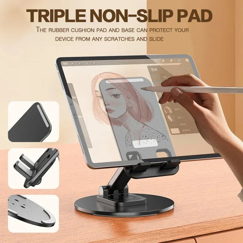 Phone & Tablet Stand Foldable 360° Rotating Non-Slip Base