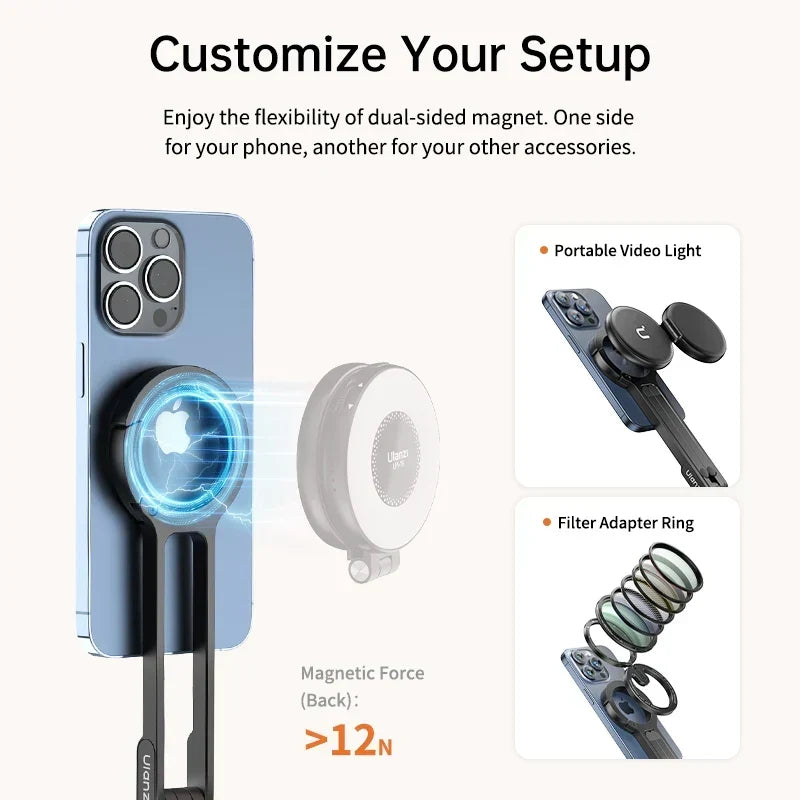 Phone Tripod Magnetic Foldable Clip-On