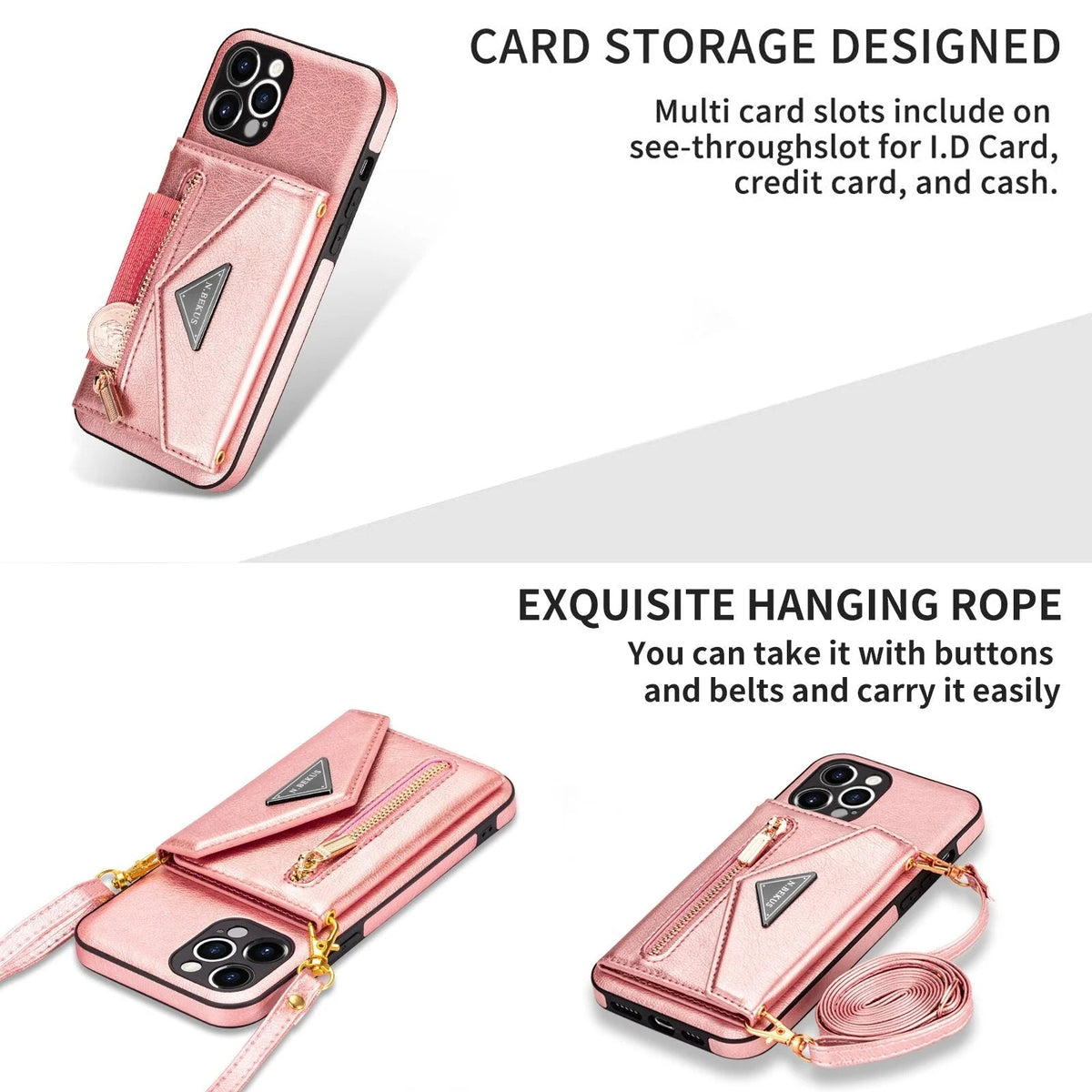 Phone Wallet Case Card Pocket Dustproof Lanyard