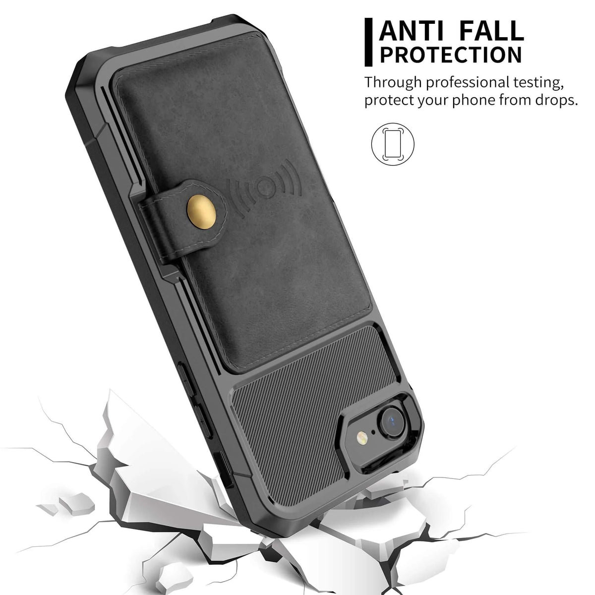 Phone Wallet Case Card Slots Adjustable Kickstand PU Leather