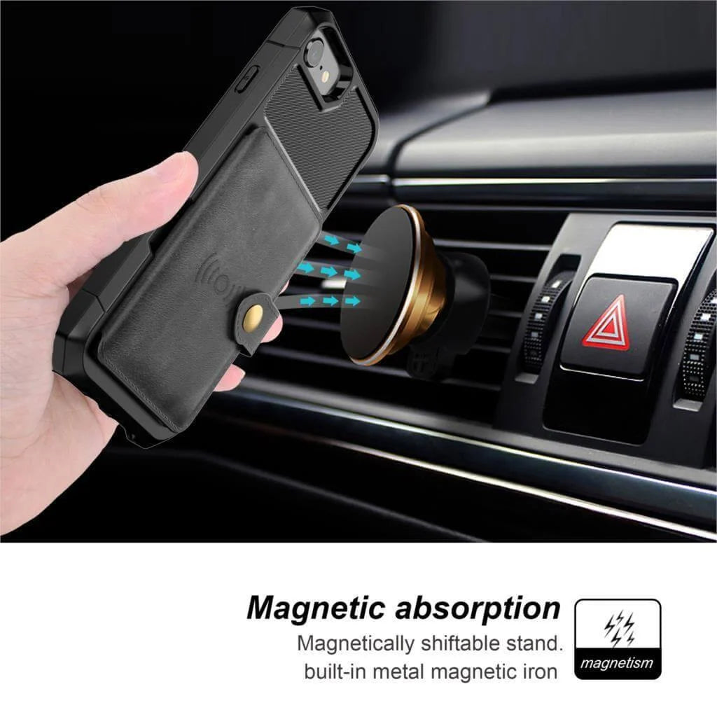 Phone Wallet Case Card Slots Adjustable Kickstand PU Leather