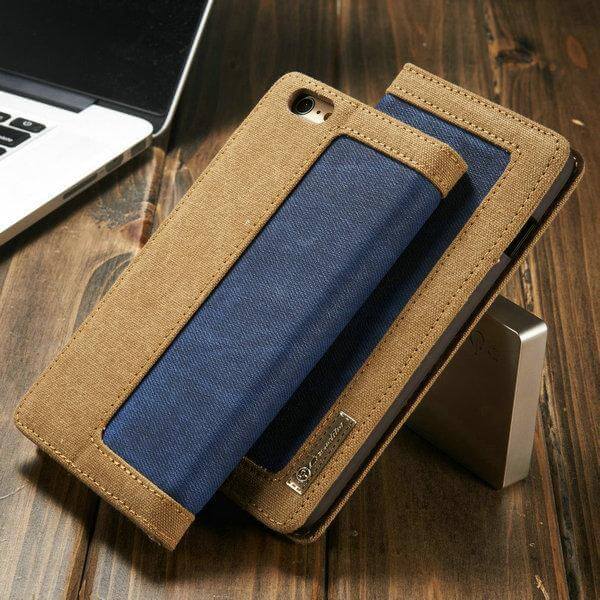 Phone Wallet Case Denim Canvas Built-In Stand Scratch-Resistant