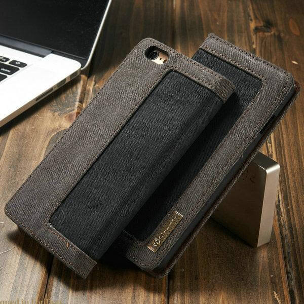 Phone Wallet Case Denim Canvas Built-In Stand Scratch-Resistant