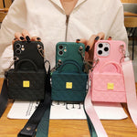 Phone Wallet Case PU Leather Card Storage With Rope Strap