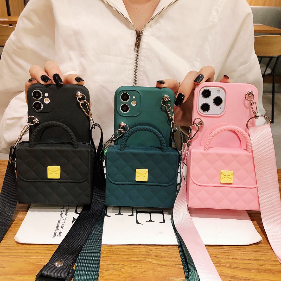 Phone Wallet Case PU Leather Card Storage With Rope Strap