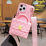 Phone Wallet Case PU Leather Card Storage With Rope Strap
