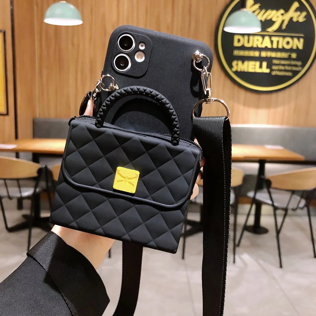 Phone Wallet Case PU Leather Card Storage With Rope Strap