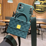Phone Wallet Case PU Leather Card Storage With Rope Strap