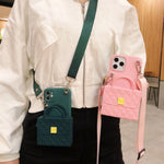 Phone Wallet Case PU Leather Card Storage With Rope Strap