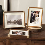 Photo Frame Solid Wood Brass Corners Freestanding Portrait & Landscape Display