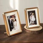 Photo Frame Solid Wood Brass Corners Freestanding Portrait & Landscape Display