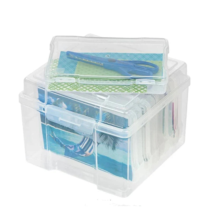Photo Storage Box ABS Plastic with 6 Organizers & Secure Clasp