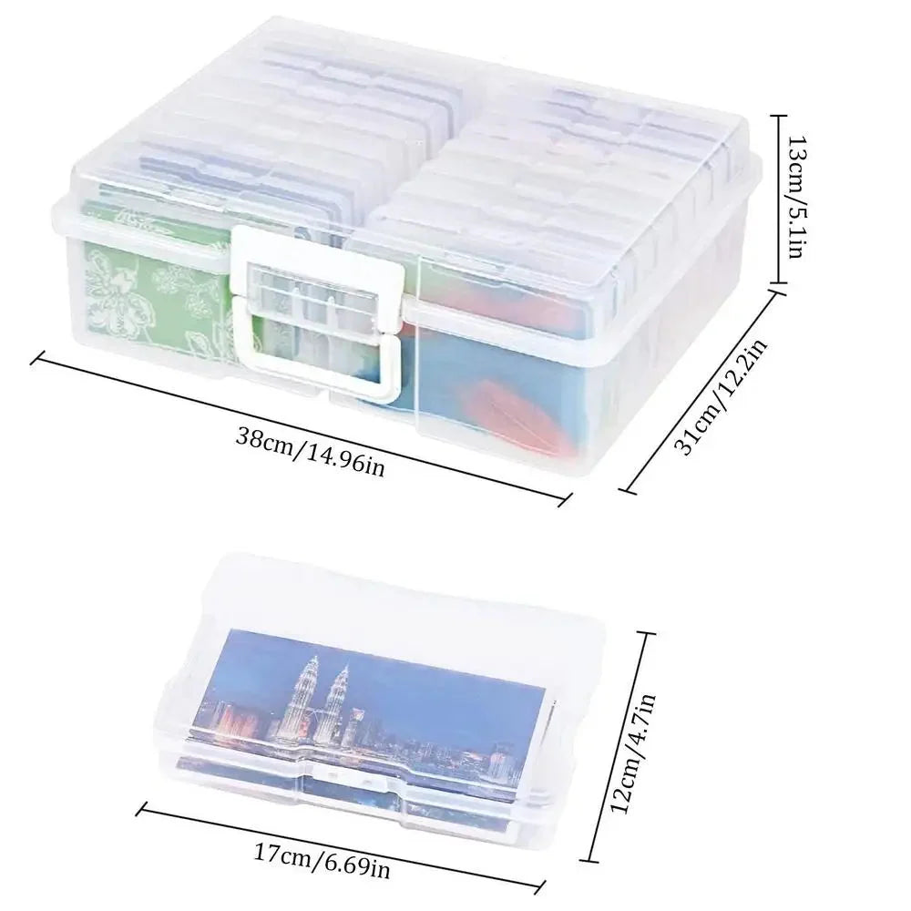 Photo Storage Box ABS Plastic with 6 Organizers & Secure Clasp